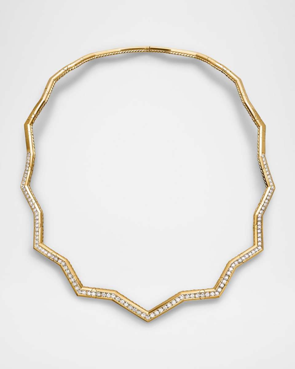 Zig Zag Stax Necklace with Diamonds in 18K Gold, 5mm